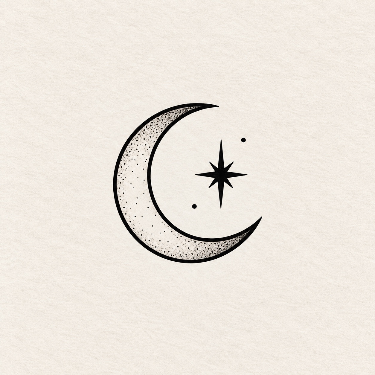 Diseño de luna y estrella en tinta negra