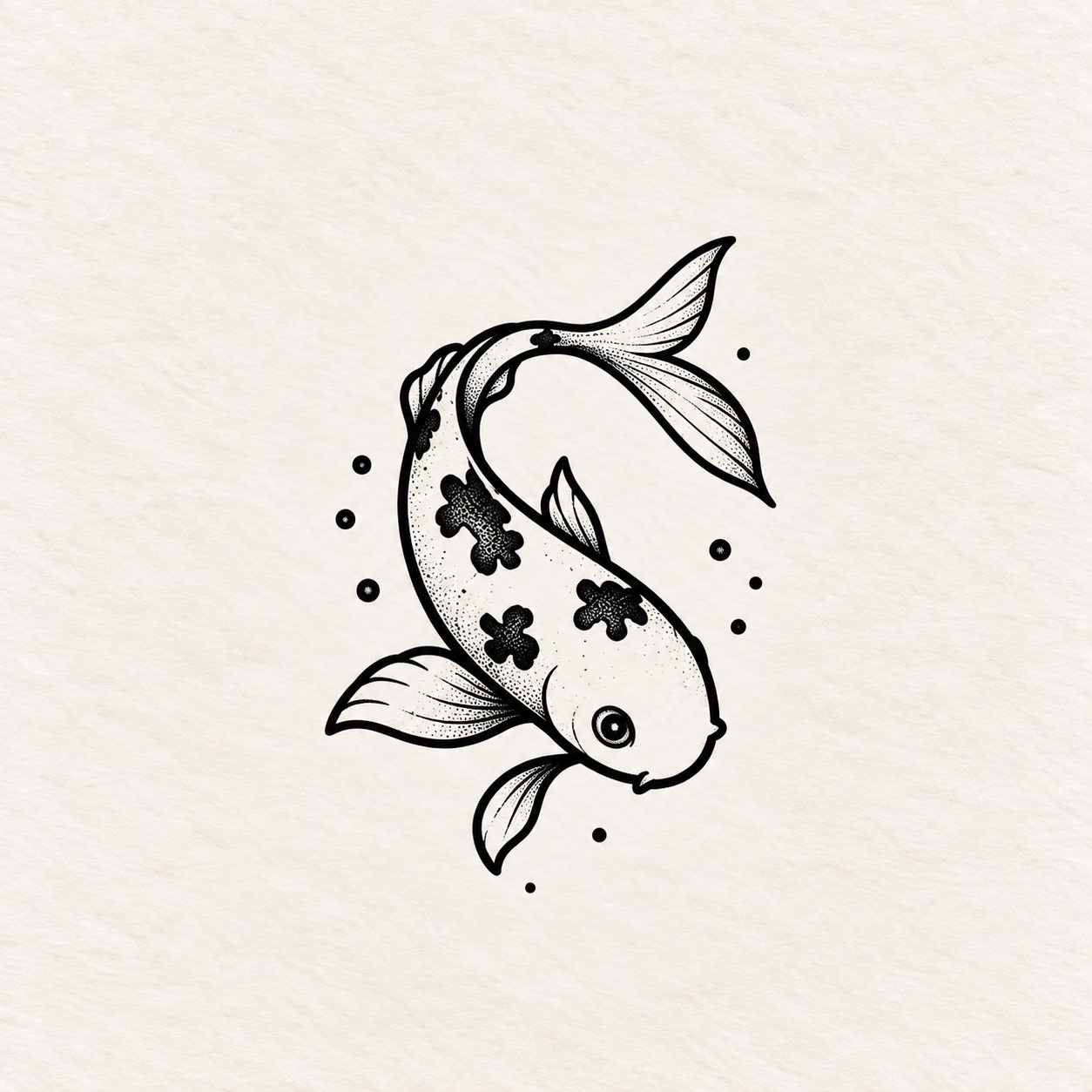 Diseño de pez koi en tinta negra